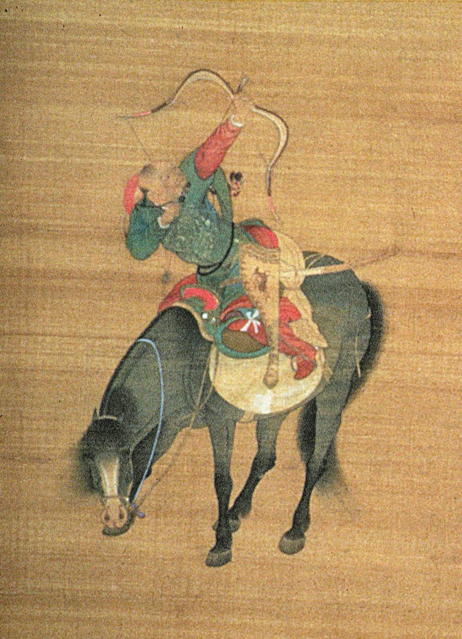 クブライ・カーン（1214-94）狩猟（詳細）、元王朝（絹のインクと色）（150417を参照） 作： リウ・クアン・タオ