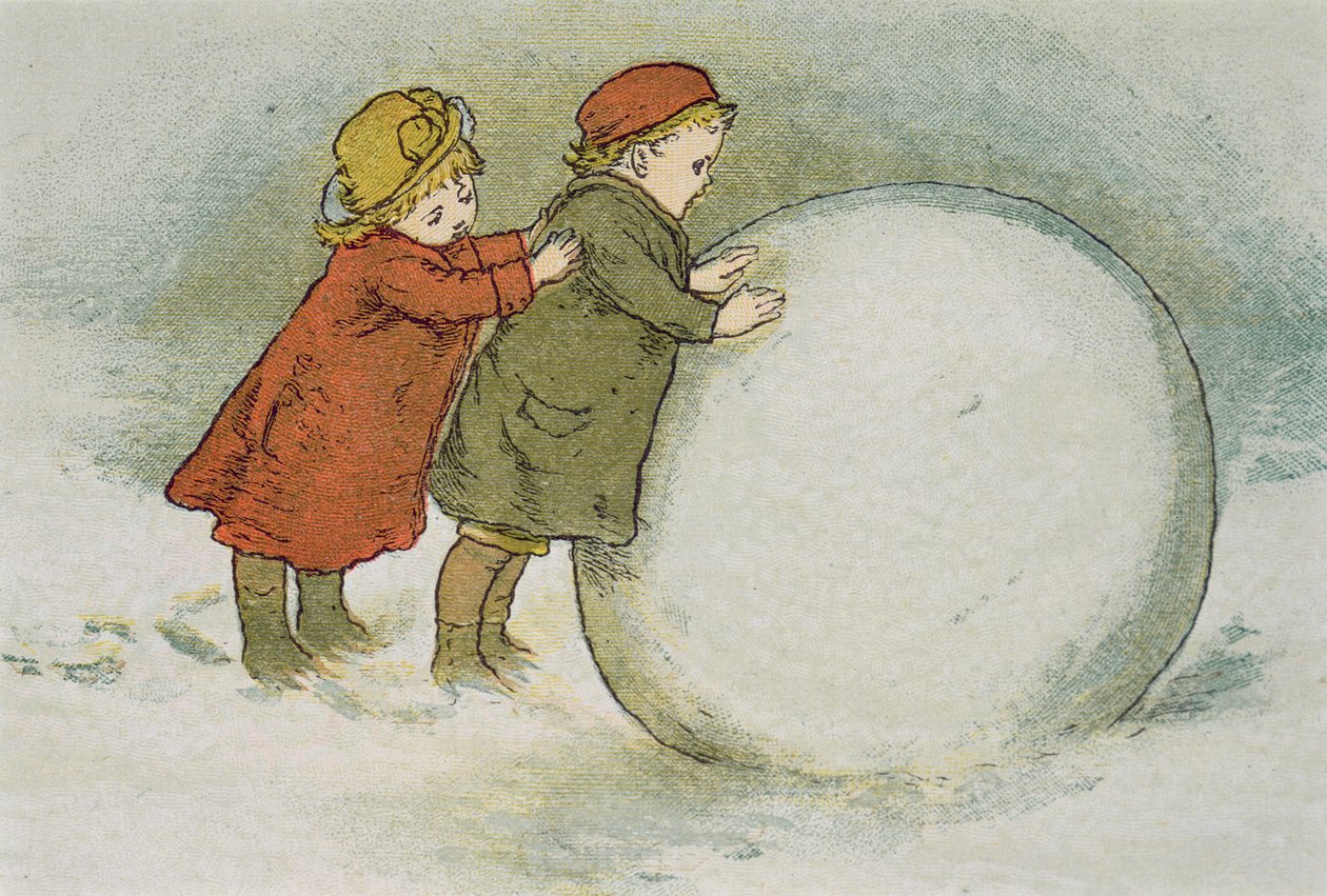 雪玉を転がす子供たち 作： リジー・マック