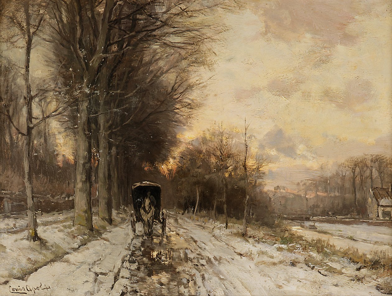 雪道を行く馬車（油彩・パネル） 作： ロデウェイク・フレデリク・ヘンドリック (1850-1936) アポル