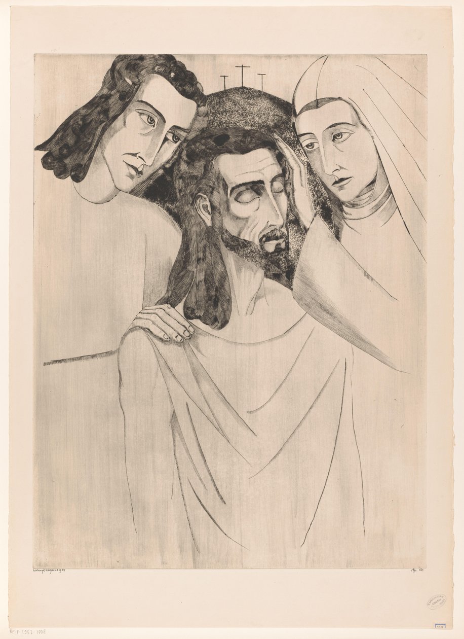 Christus tussen Johannes de Doper マリア役 キリストと母と聖ヨハネ (原題) 作： Lodewijk Shelfhout（アーティストによる署名）