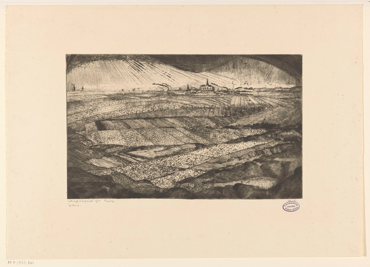 田んぼのある風景 Paysage (オブジェクトの元のタイトル) 作： Lodewijk Shelfhout（アーティストによる署名）