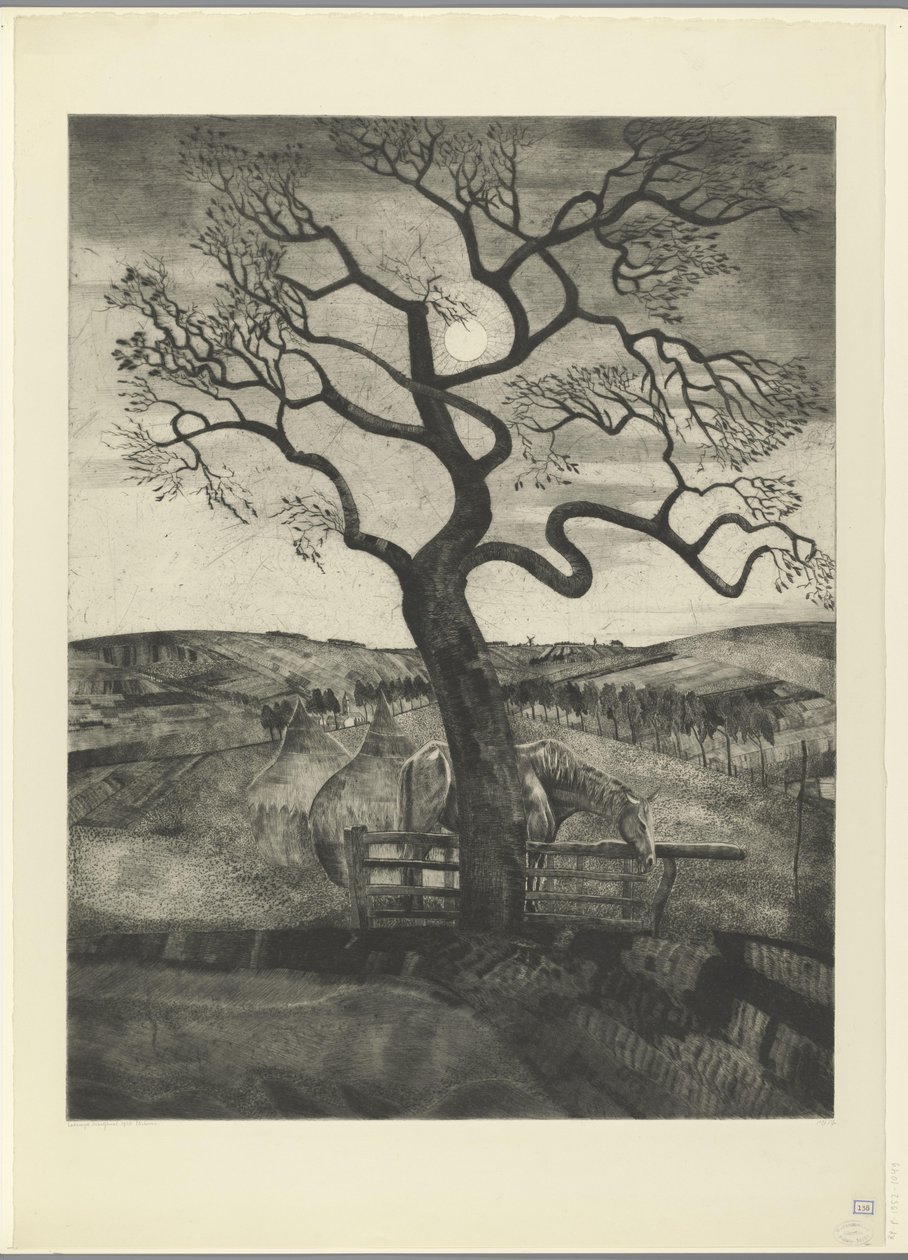 Etikhove の近くの牧草地の馬 Vieux cheval en repos (原題) 作： Lodewijk Shelfhout（アーティストによる署名）