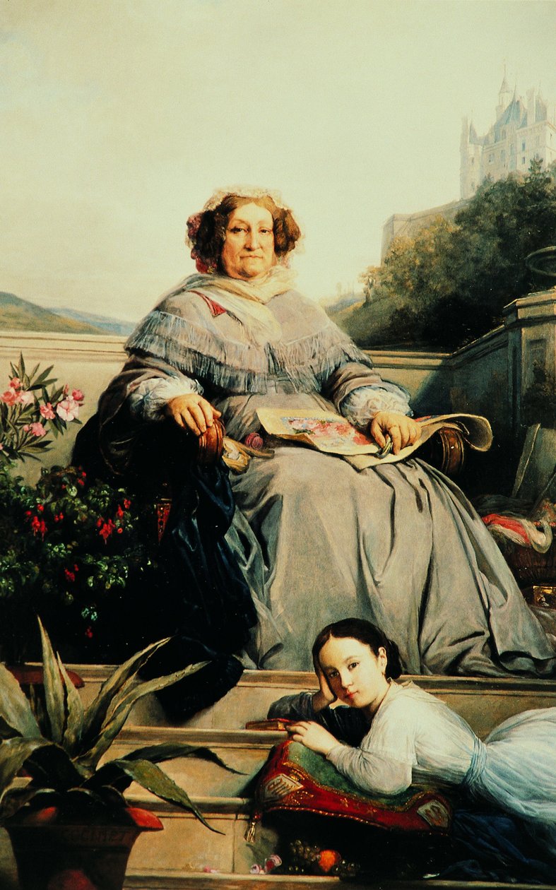 1851年から1860年の間に、マダムクリコの肖像画、娘と一緒の1777-1866ポンサルダン（1777-1866）。 作： レオン・コグニエ
