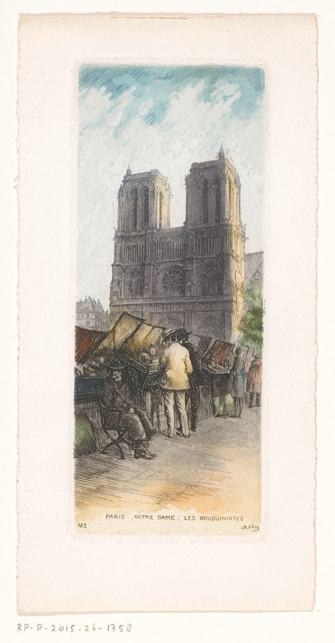 フォア グラウンドで本屋とパリのノートルダムのビュー Paris Notre Dame les bouquinistes (オブジェクトのタイトル) 作： レオポルド・ロビン