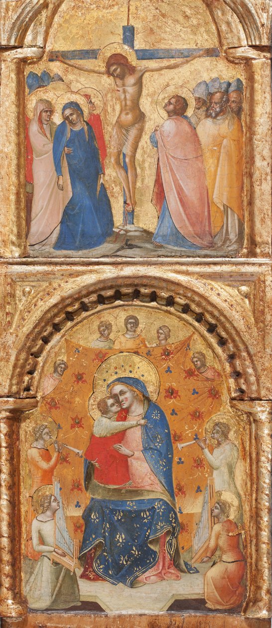 マドンナと天使、はりつけ、12人の使徒または聖人の子の詳細、c.1360（パネル上のテンペラ） 作： ロレンツォ・ヴェネツィアーノ
