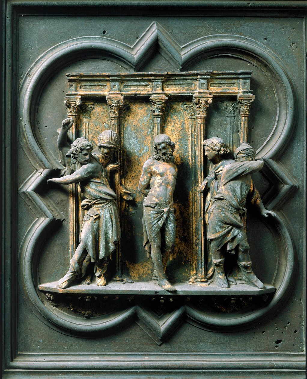 北門（北ではPorte de la Croixと呼ばれる）、外観の詳細。ロレンツォ・ギベルティ（1378-1455）によるブロンズ彫刻「la flagellation」。 作： ロレンツォ・ギベルティ