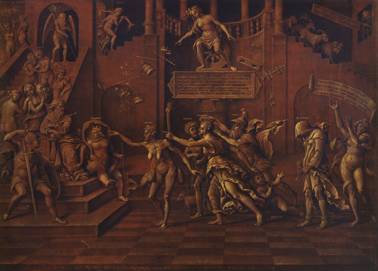 幸運の寓意、c.1523（パネルに油彩） 作： ロレンツォ・レオンブルーノ