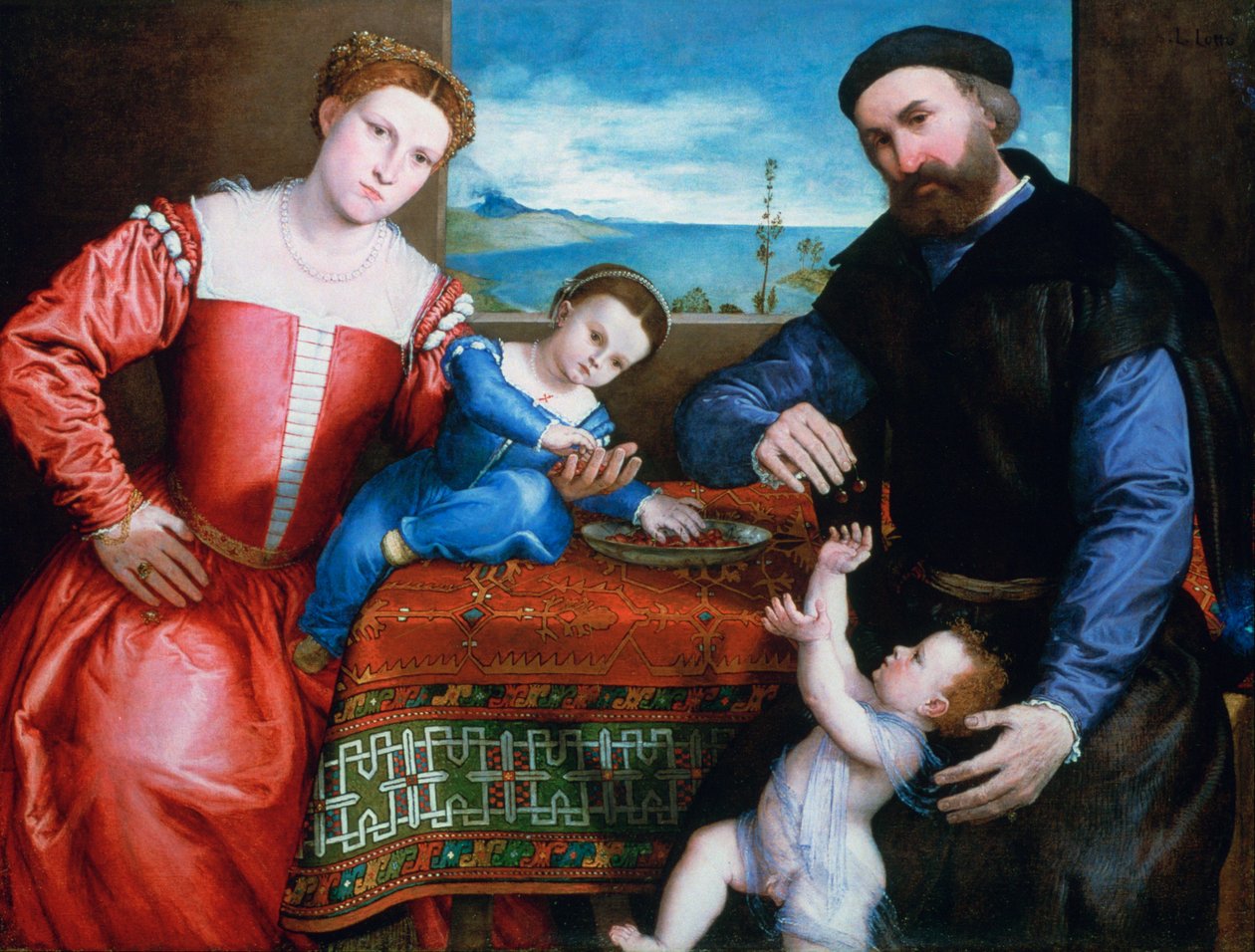 「ジョヴァンニ・デッラ・ヴォルタと妻と子供たち」、c1547 作： ロレンツォロト
