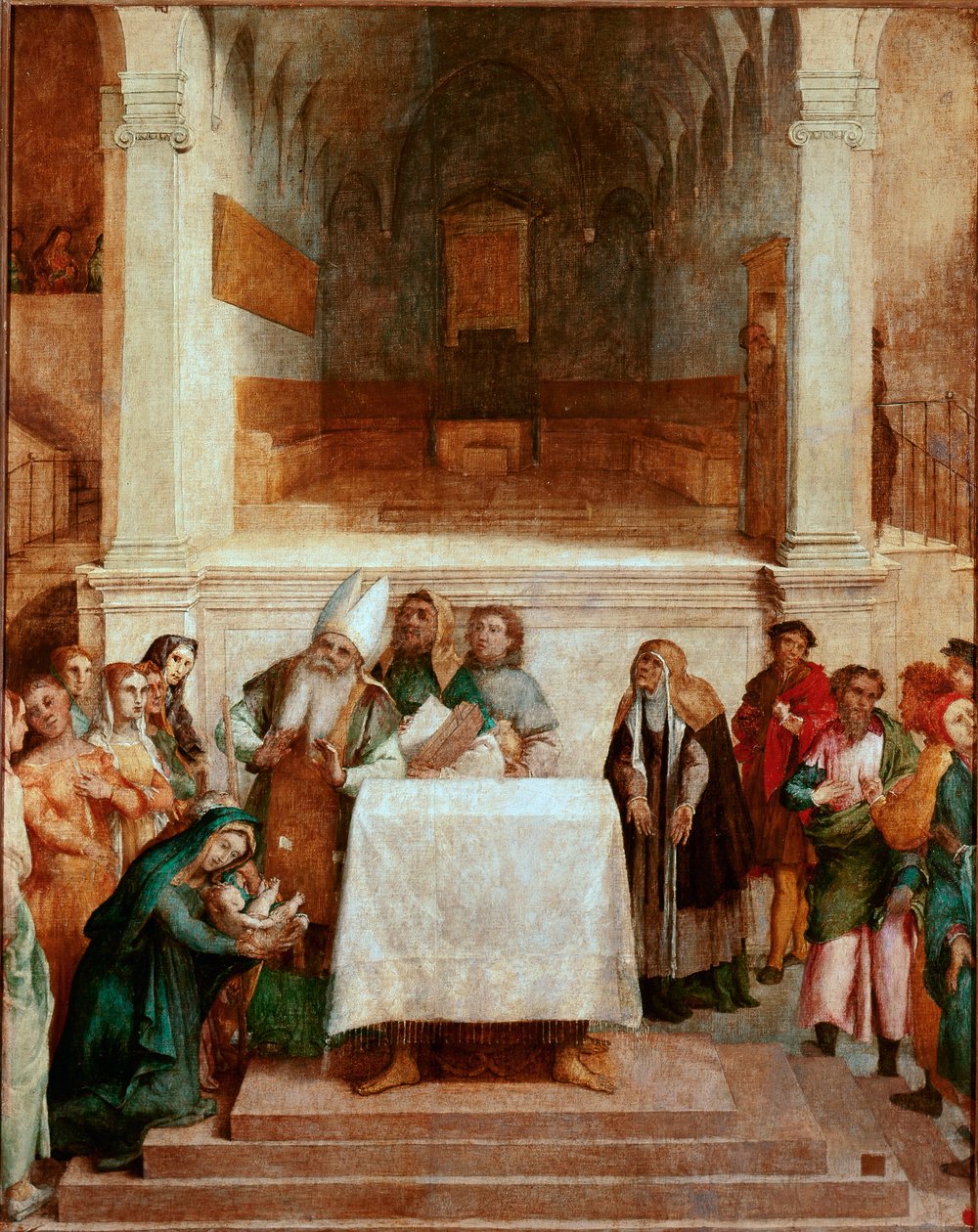 神殿でのプレゼンテーション ロレンツォ・ロット（1480年頃～1556年）の絵画 1554～1556年 薄さ170x157 cm ロレート、パラッツォ・アポストリコ 作： ロレンツォロト