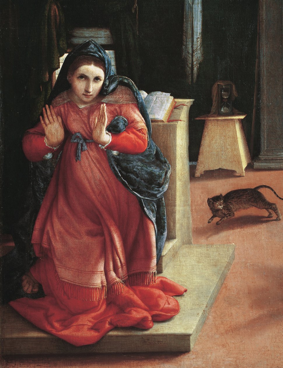 受胎告知」（受胎告知、処女の細部） ロレンツォ・ロット（1480-1556）の絵画 1535年 イタリア、レカナティのピナコテカ・シヴィカ 作： ロレンツォロト