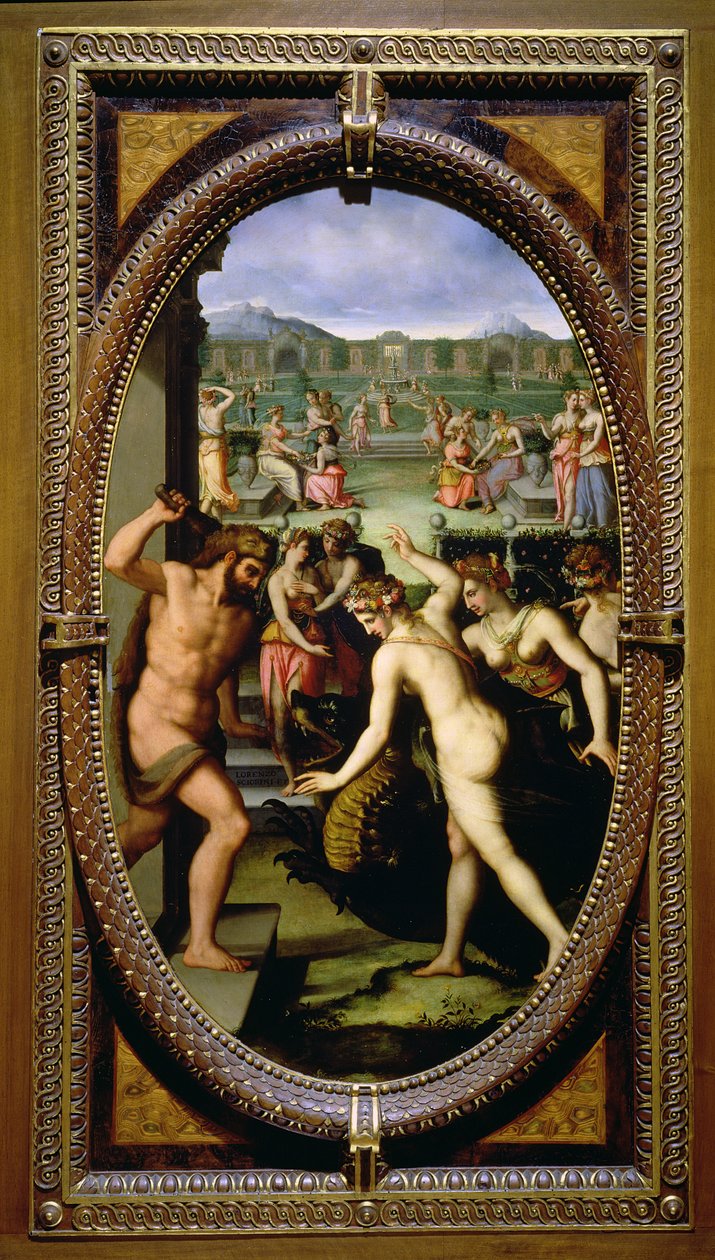 ヘスペリデスがヘスペリデスのドラゴンを殺した、1572年（スレートに油彩） 作： ロレンツォ・デッロ・シオリーナ