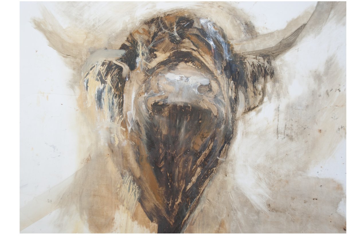 La Vache、Cow、2015、（油とジェッソの紙の混合メディア） 作： ルー・ギブス