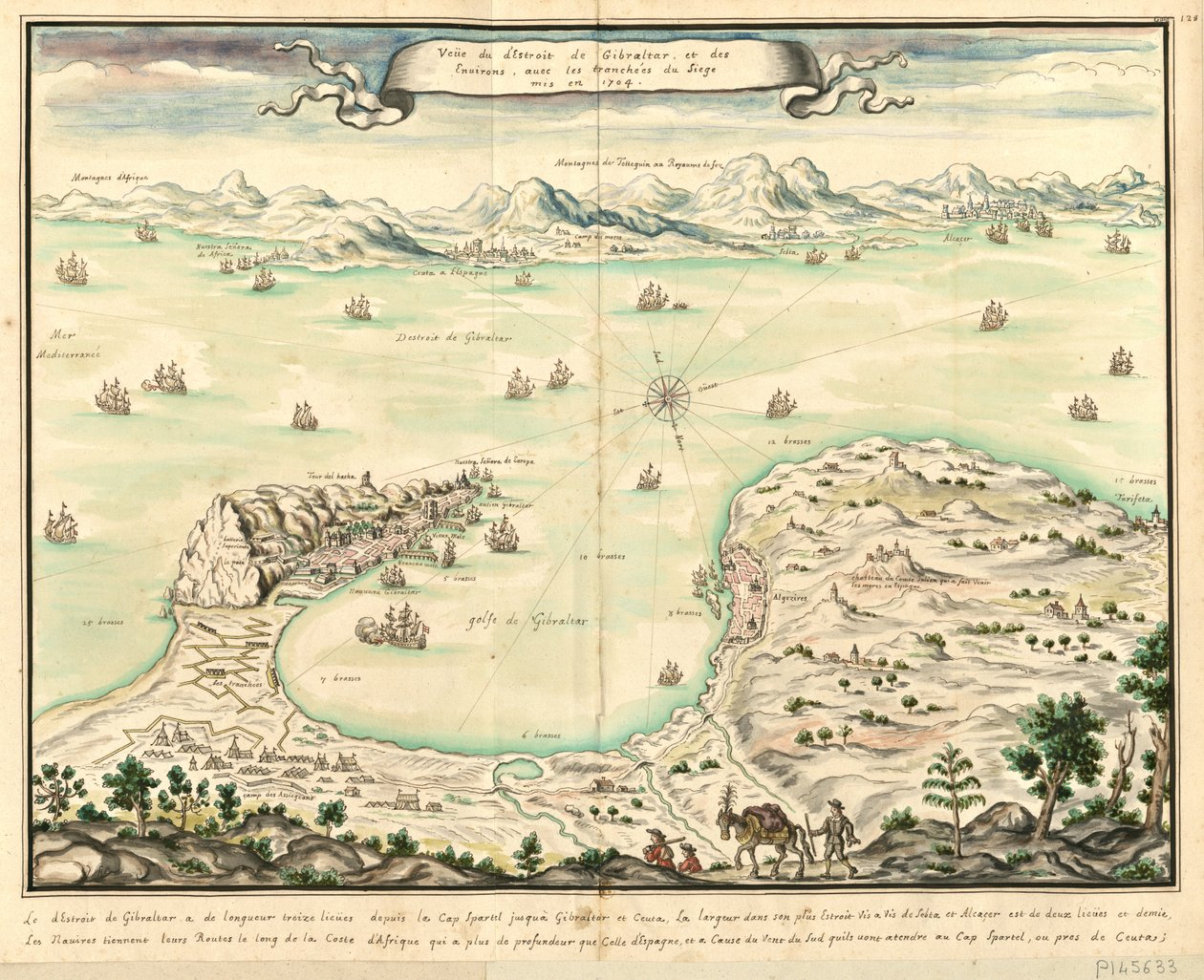 ヴューデュデストロワデジブラルタルエデエンビロン、1704年に包囲された塹壕 作： ルイ・ブーダン