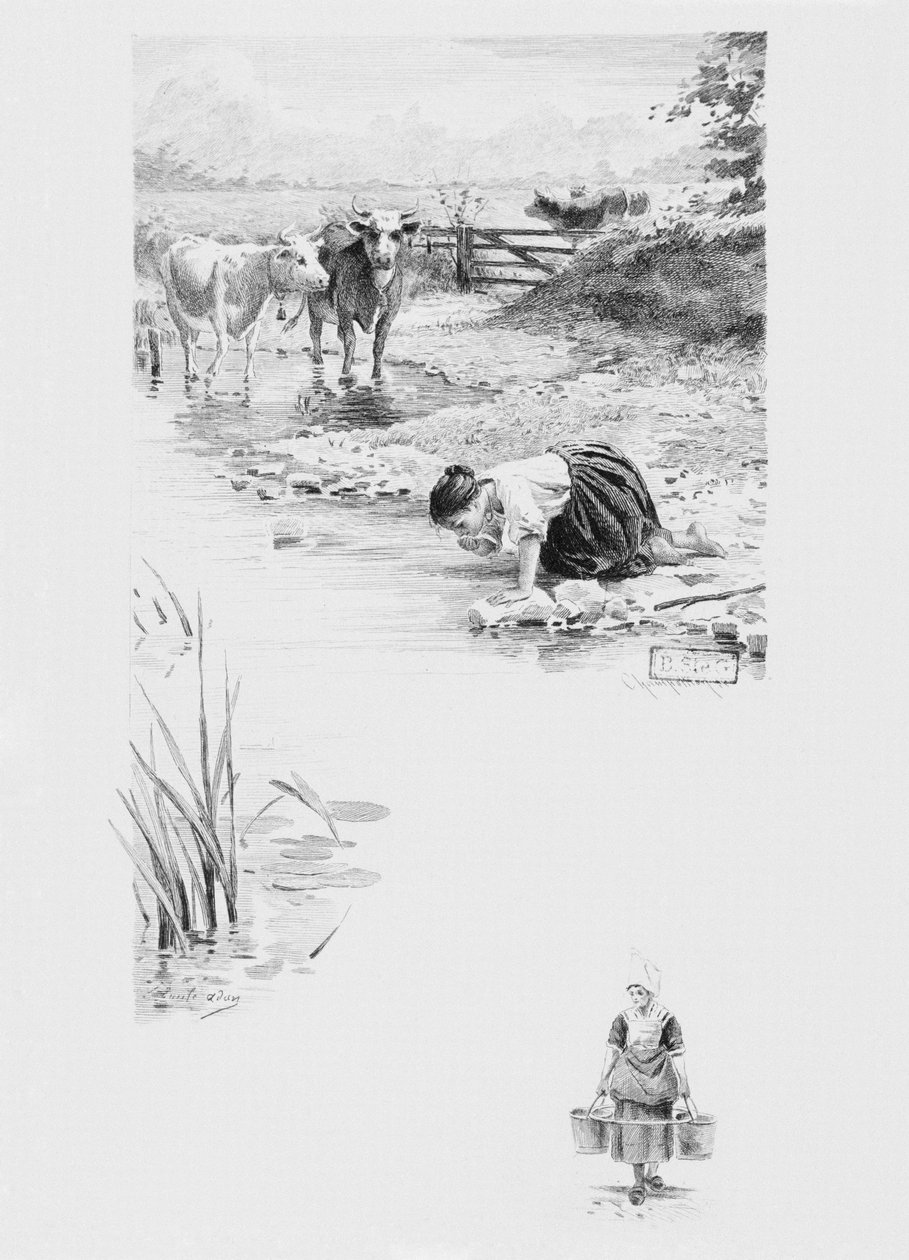 使用人フェリサイト、ギュスターヴ・フローベール（1821-80）による「Un coeur simple」のイラスト、1894年発行、ユージーンアンドレシャンポリオン（1848-1901）によって刻まれたパリ、Libreaire Editeur A. Ferroud（b 作： ルイ・エミール・アダン