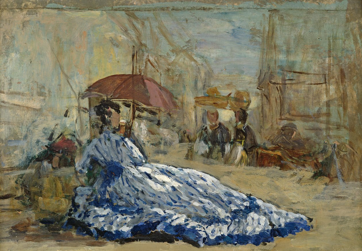 パラソルの下の青いドレスを着た女性、1865年頃（カードに油彩） 作： ユージン・ルイ・ブーダン