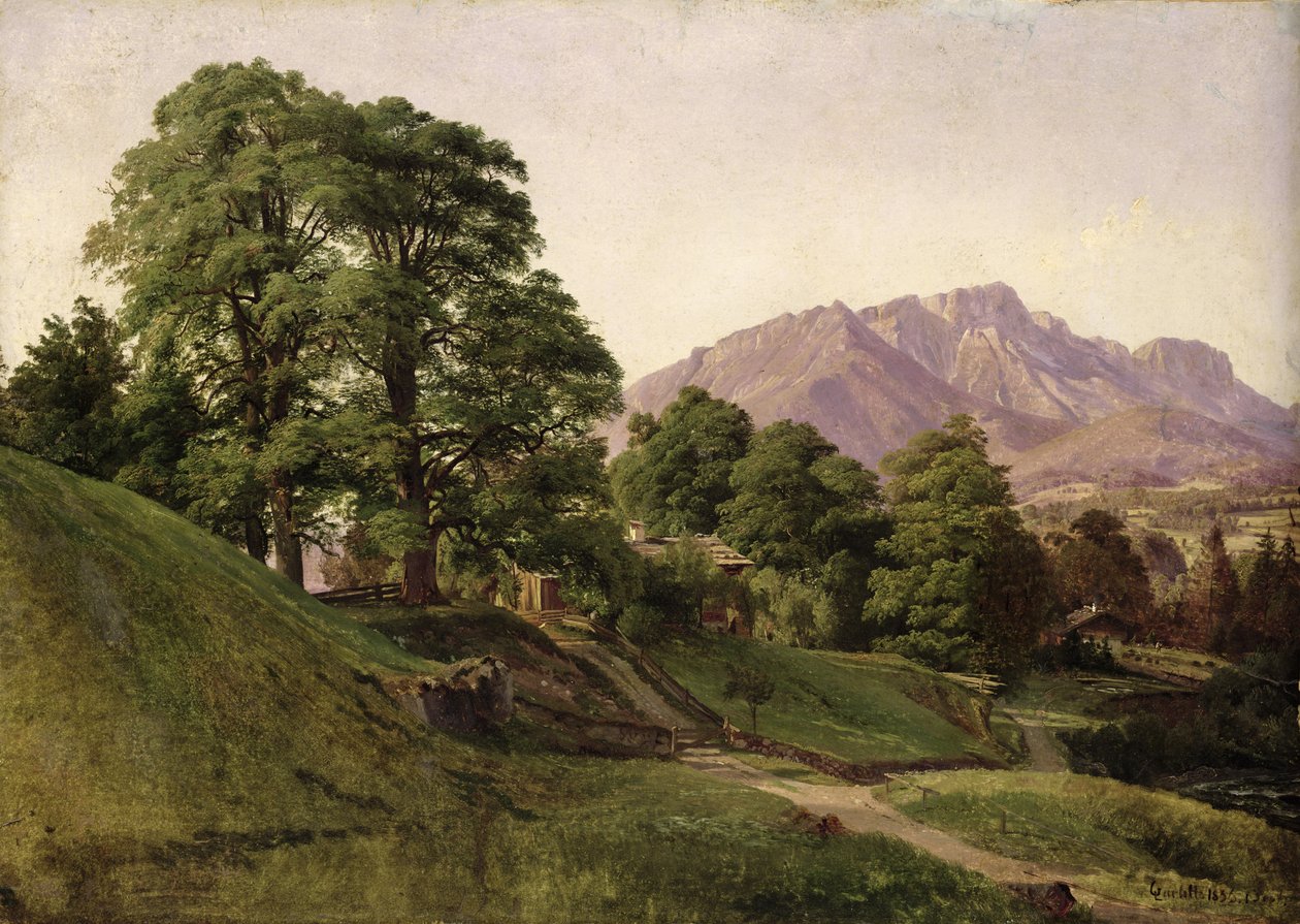 オーバーバイエルンの風景、1836年（カードにマウントされた紙に油彩） 作： ルイ・ガーリッツ