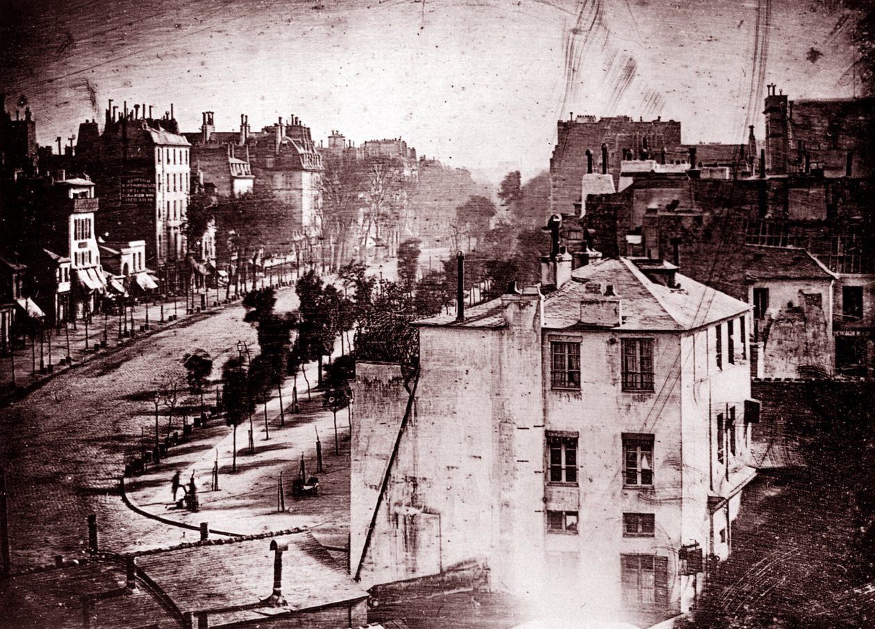 Boulevard du Temple、パリ、3区、1838年（ダゲレオタイプ） 作： ルイ・ジャック・マンド・ダゲール