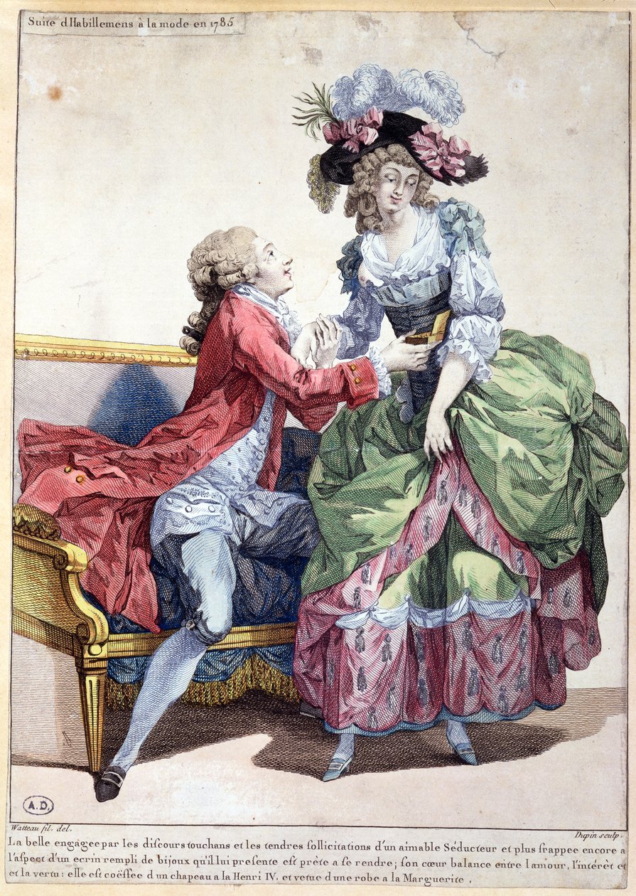 1785年製ファッション版（カラー彫刻） 作： フランソワ・ルイ・ジョセフ・ワトー