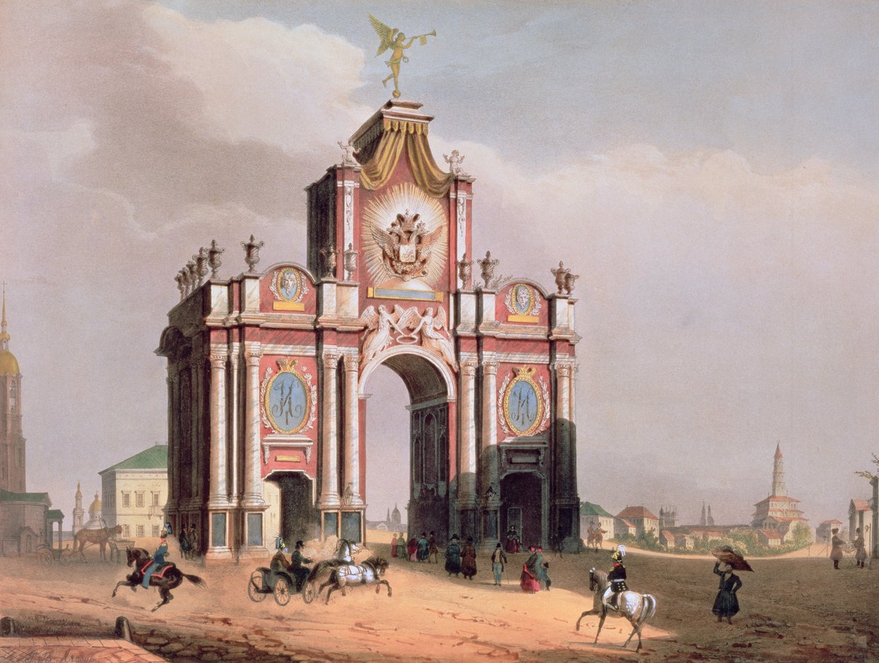 1840年代、パリのルメルシエによって印刷されたモスクワの赤い門 作： ルイジュールアーノウ