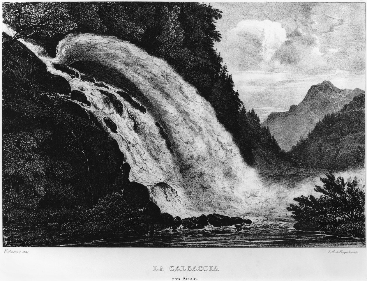 カルカッチャ滝の眺め、1831年 作： ルイ・ジュール・フレデリック・ビルヌーブ