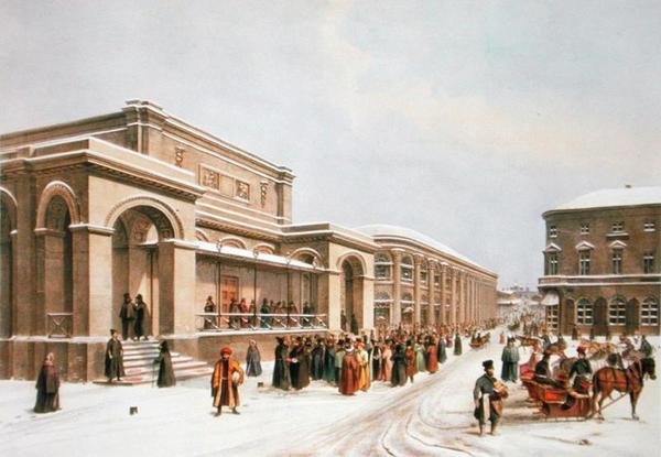 1840年代にパリのルメルシエによって印刷されたモスクワの新しい証券取引所とアーケード 作： アルノーの後のルイ・ジュール