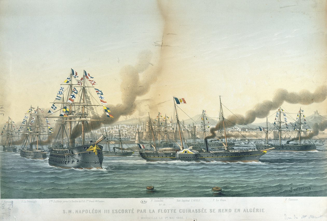 1865年5月1日、戦艦の護衛とともにアルジェリアにナポレオン3世（1808-73）が到着 作： ルイ・ル・ブルトン