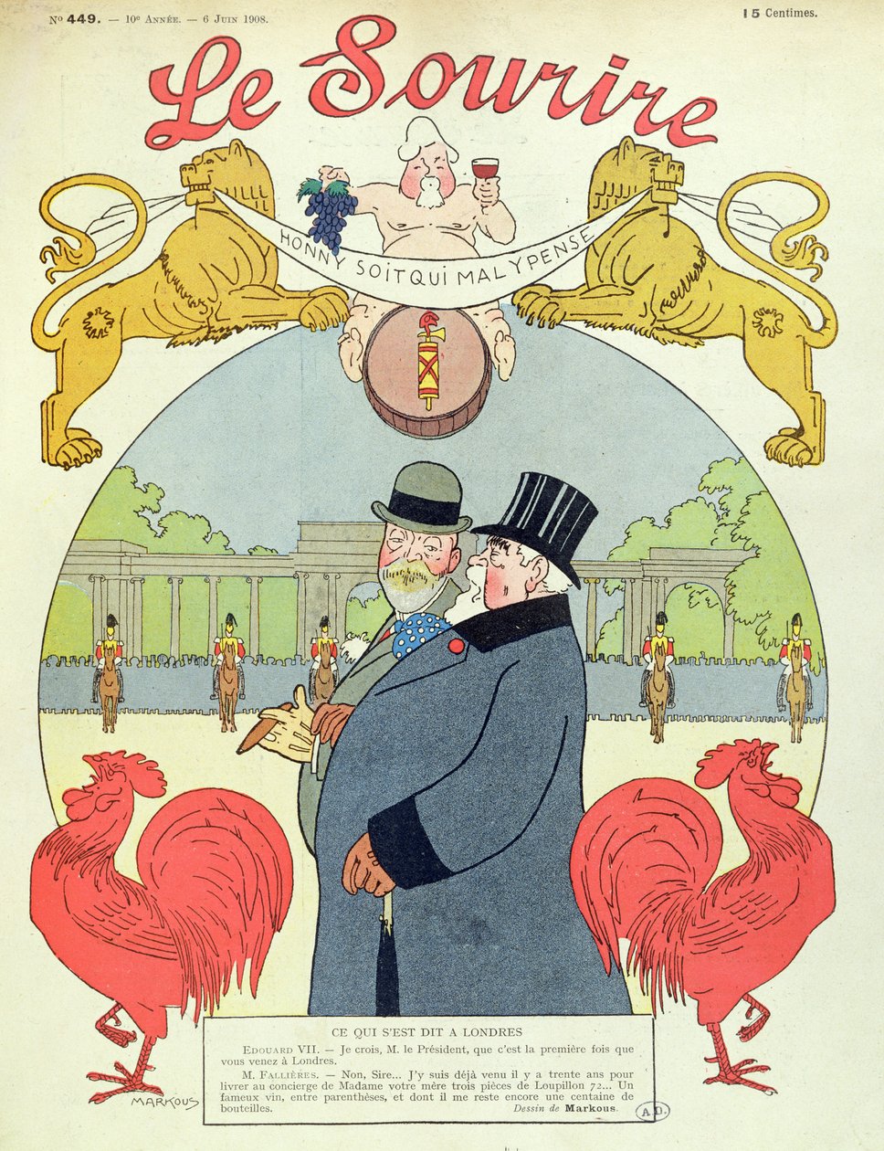 アーマンドファリエール大統領（1841〜1931年）とキングエドワード7世（1841〜1910年）、「ルスーリー」誌の表紙、1908年6月6日 作： ルイ・マルクシス