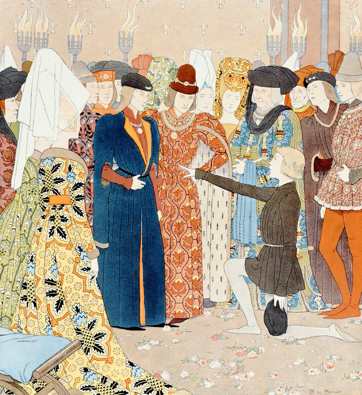 ジャンヌダルクは1429年2月25日、シノンの彼の遊女の中に隠されたチャールズ7世を認め、1910年頃の「ジャンヌダルク」の図解 作： ルイ・モーリス・ブーテ・ド・モンヴェル
