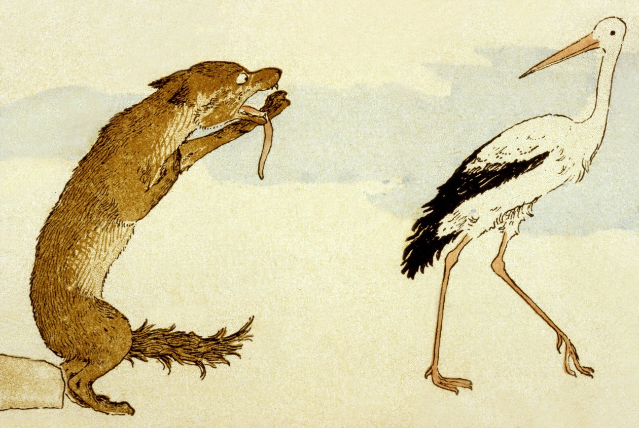 ラフォンテーヌの寓話「狼とコウノトリ」、1888 作： ルイ・モーリス・ブーテ・ド・モンヴェル
