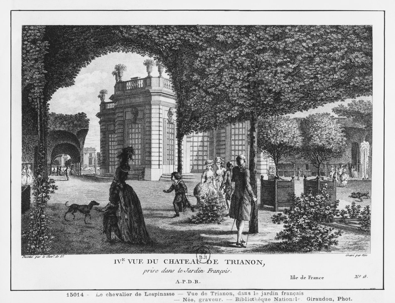 フランソワデニスニー（1732-1817）によって彫刻された、フランス庭園で撮影したトリアノンの4番目のビュー 作： ルイ・ニコラス・デ・レスピナス