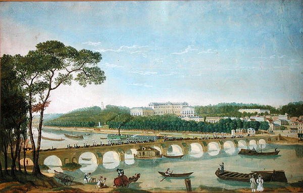 1830年5月、ナポリの王と女王のシャトードサンクルー訪問（紙とガッシュ紙） 作： ルイ・デュシス