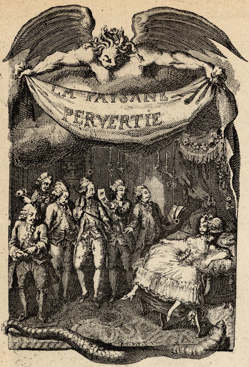 レスティフ・ド・ラ・ブルトンヌ（1734-1806）の「La Paysanne pervertie ou les Dangers de la ville」の挿絵。18世紀にビネが描いた版画。 作： ルイ（後）ビネット