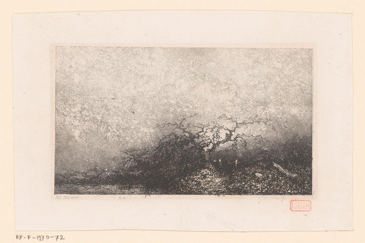 池のそばの木のある風景 さまざまな風景（連載タイトル） Croquis du voyage de 1843 (シリーズタイトル) 作： ルイ・アドルフ・エルヴィエ