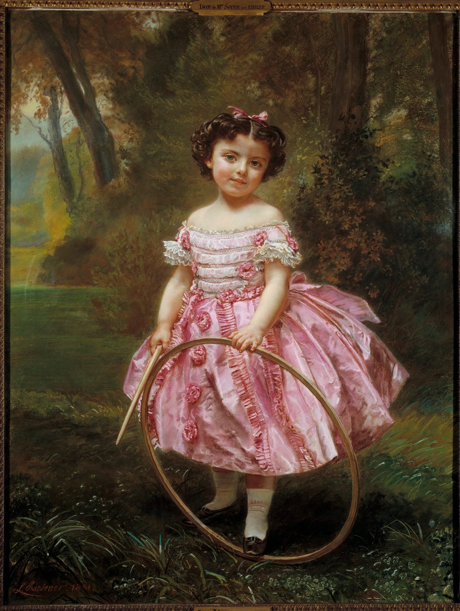 マドモアゼル・エアーラーフープで遊ぶ少女、ルイ・アントワーヌ・レオン・リーズネル（1808-1878）の絵画 作： ルイ・アントワーヌ・レオン・リースナー