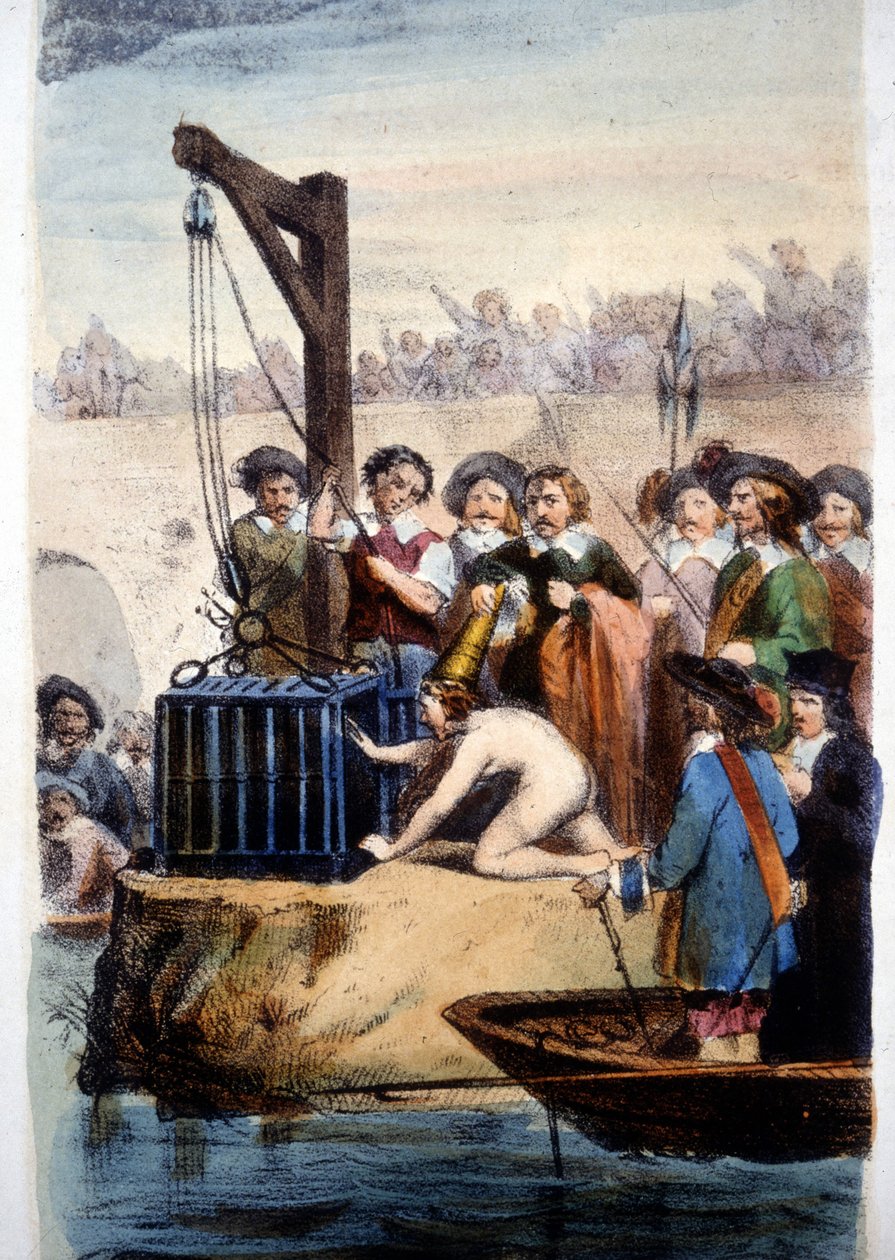 水でテストされた魔女、ペランのリトグラフ。 作： 