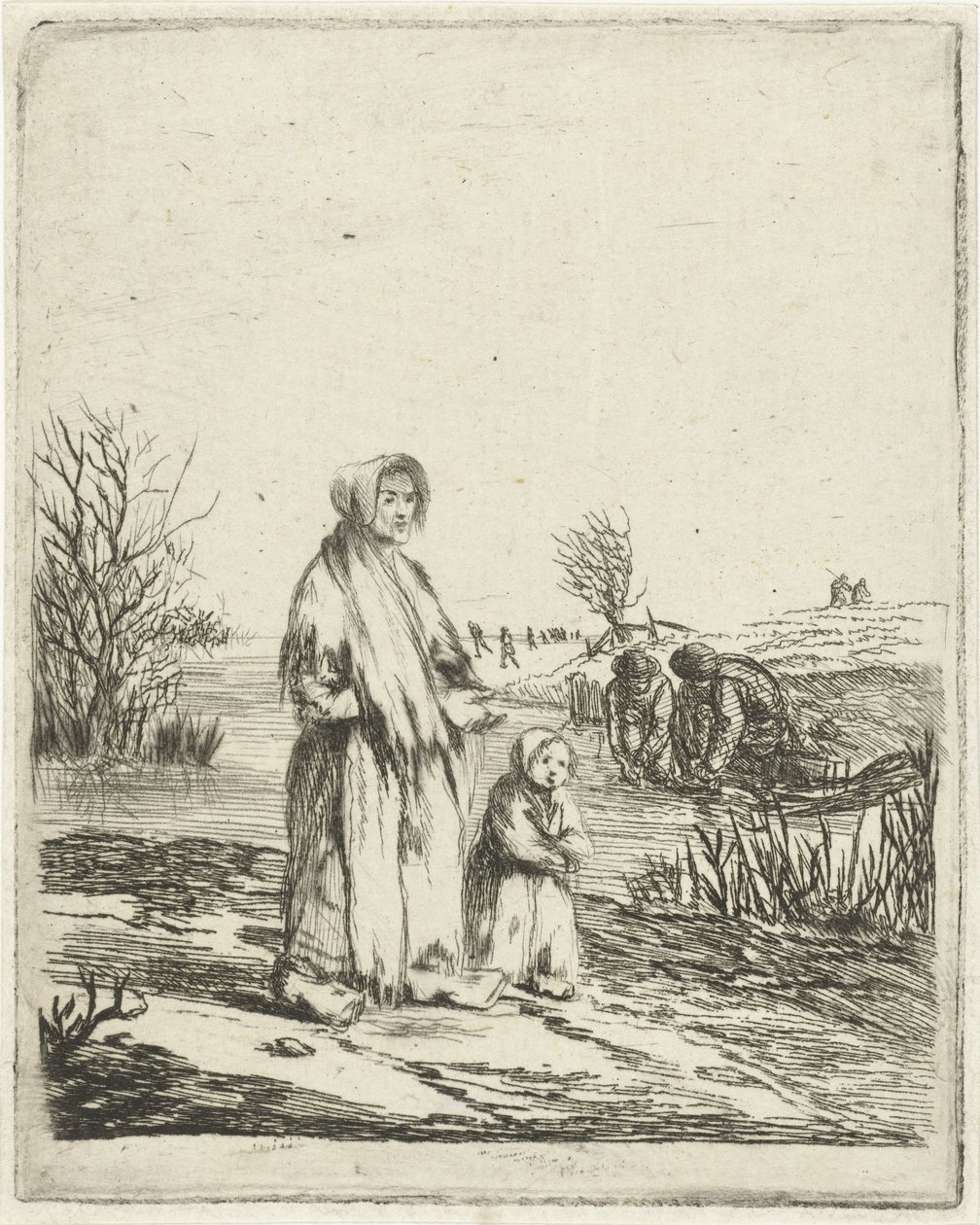 溝の近くの子供と物乞いの女性 作： Louis Bernard Coclers