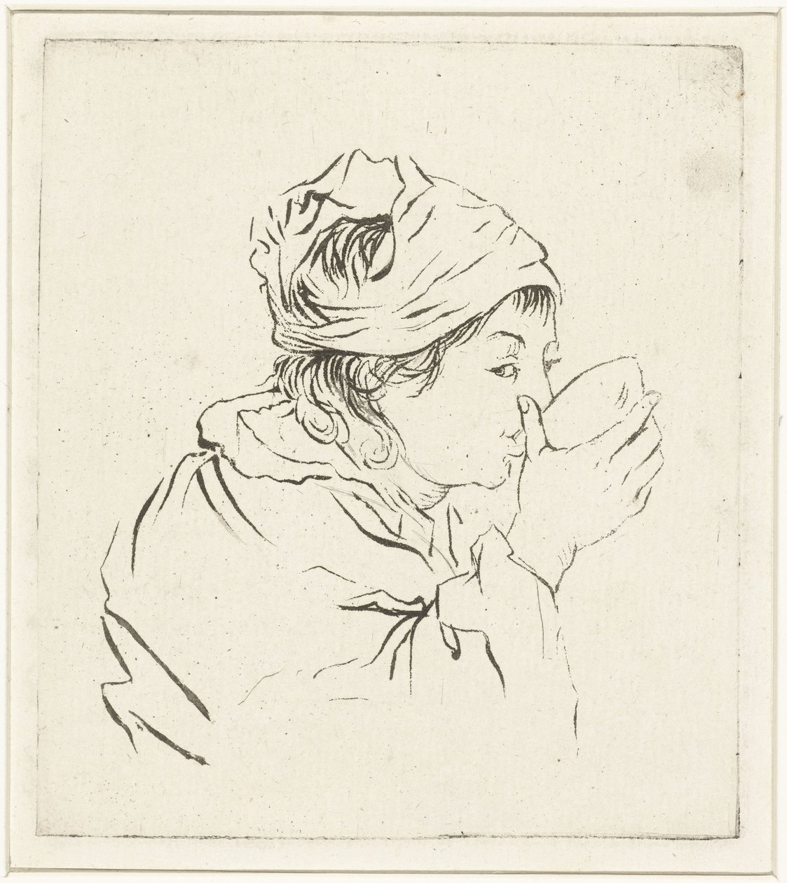 スカーフを巻いて酒を飲む女性の胸像 作： Louis Bernard Coclers