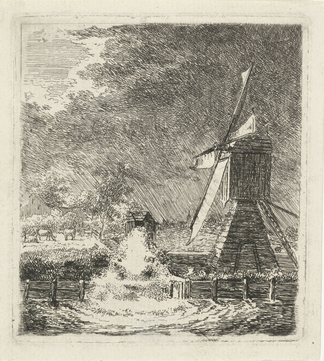 干拓地の風景の中の製粉所 作： Louis Bernard Coclers