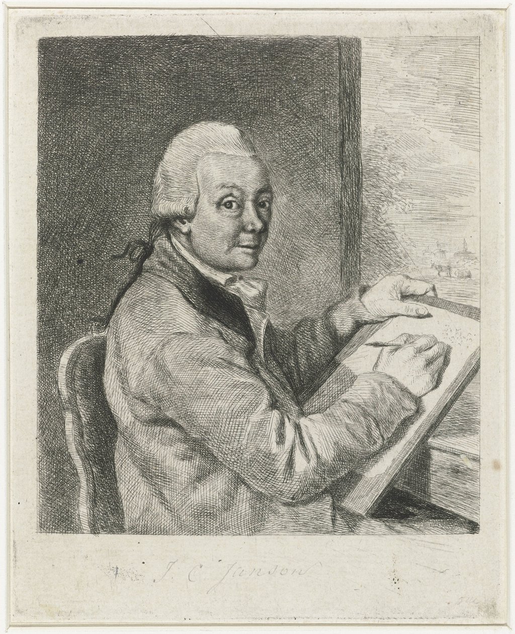 アーティストのヨハネス・ヤンソンの肖像画、ドローイング 作： Louis Bernard Coclers