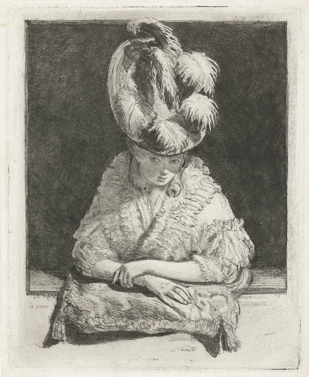 肖像画, の, a, 若い女性, 中に, a, 帽子, 見ること, ∥, 窓 作： Louis Bernard Coclers