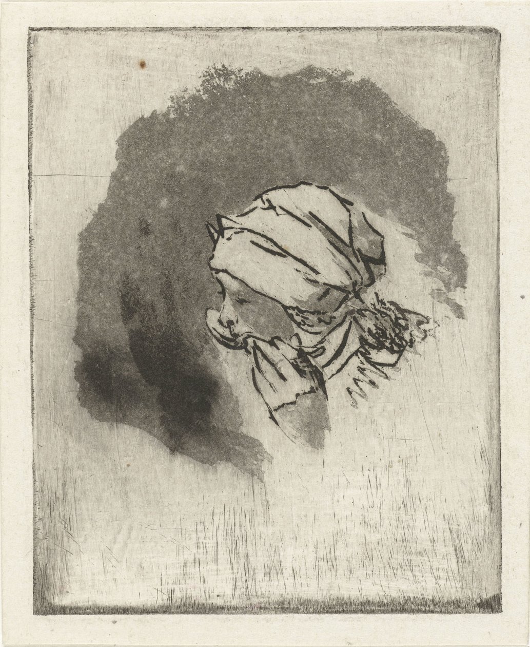 左に横顔で食事をしている女の子の頭が描かれた学習シート 作： Louis Bernard Coclers