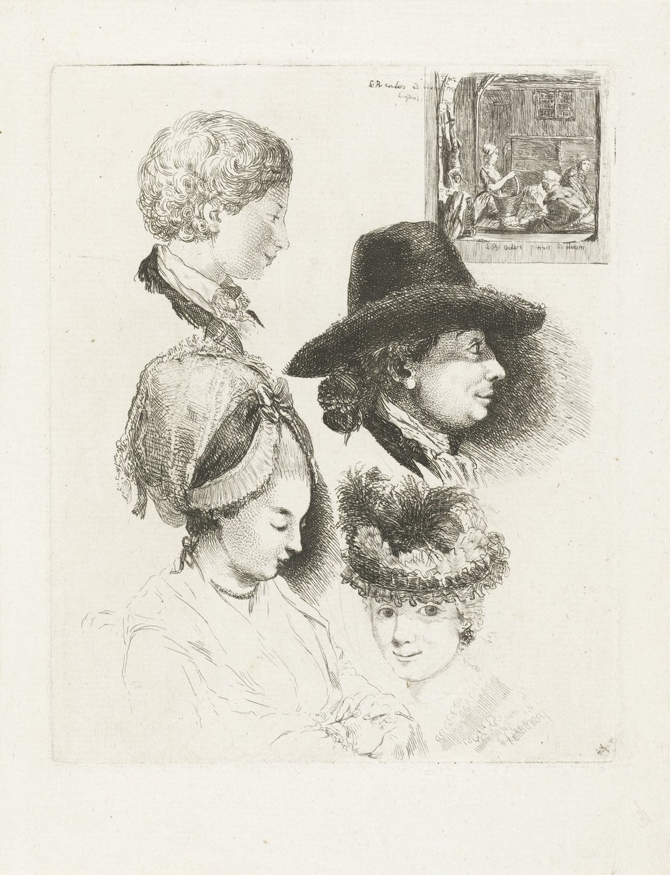 Louis Bernard Coclers と彼の家族の肖像画が入った学習シート 作： Louis Bernard Coclers