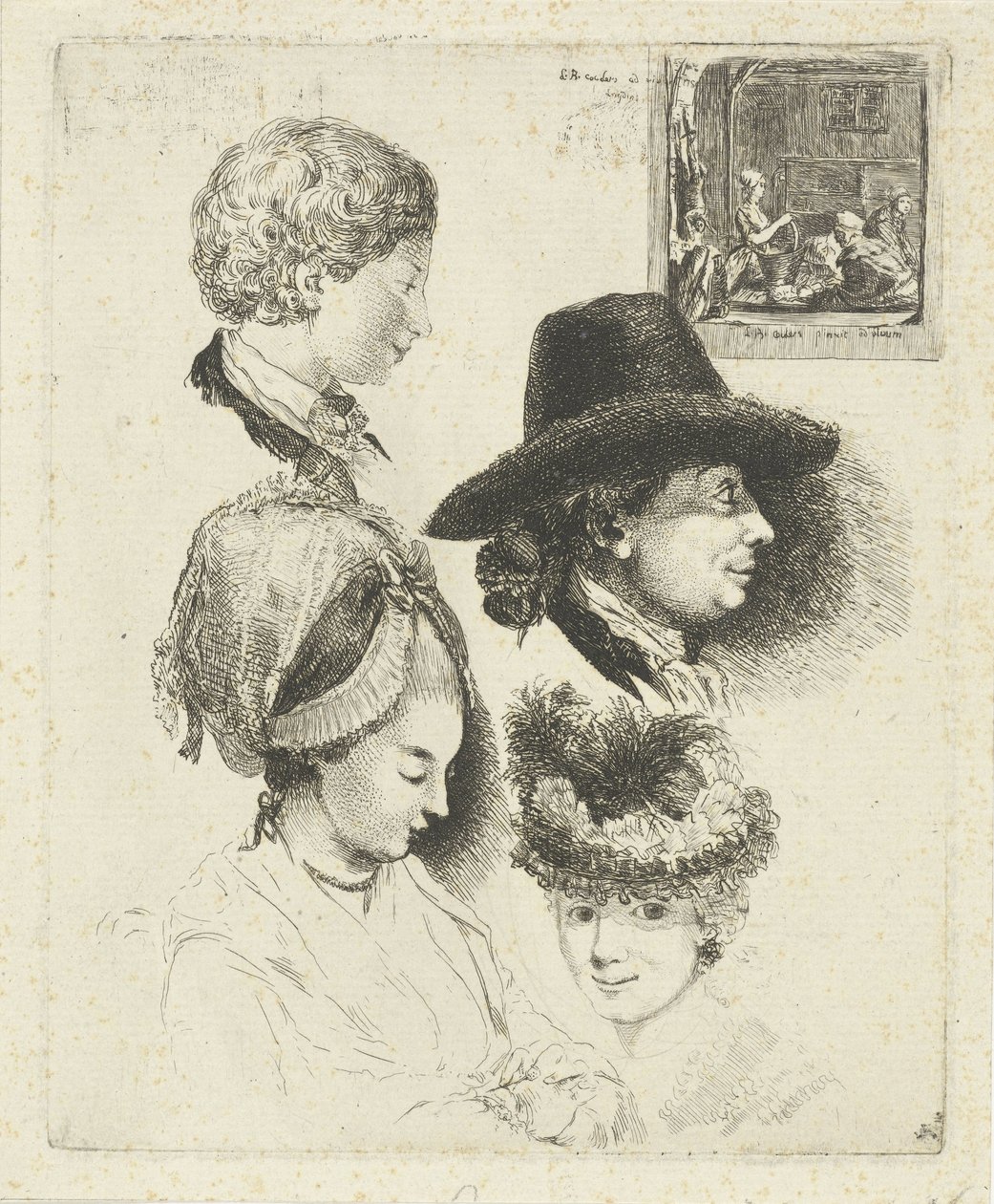 Louis Bernard Coclers と彼の家族の肖像画を含む学習シート 作： Louis Bernard Coclers