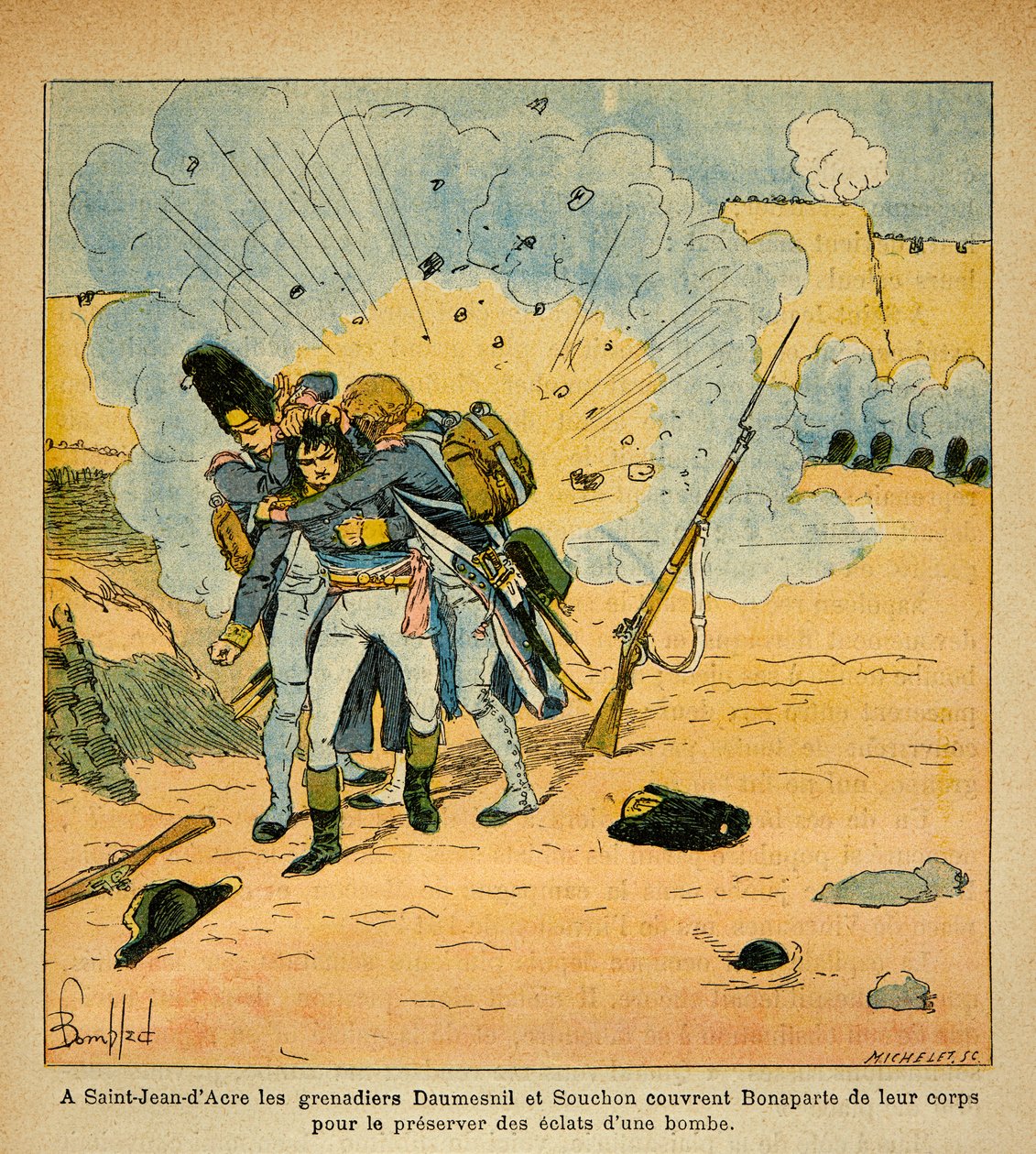 Illustration von Louis Bombled aus dem Buch „Das Memorial von Saint Helene“ von Graf Emmanuel de Las Cases: Bei der Belagerung von Saint Jean d