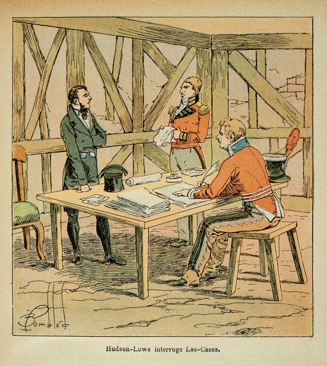 エマニュエル・ド・ラス・ケース伯爵（1766-1842）が描いたボンブル・ルイ（1862-1927）のイラスト。ハドソン・ロウ総督（1769-1844）の質問 ラス・ケース、個人蔵 作： ルイ・チャールズ・ボンブル
