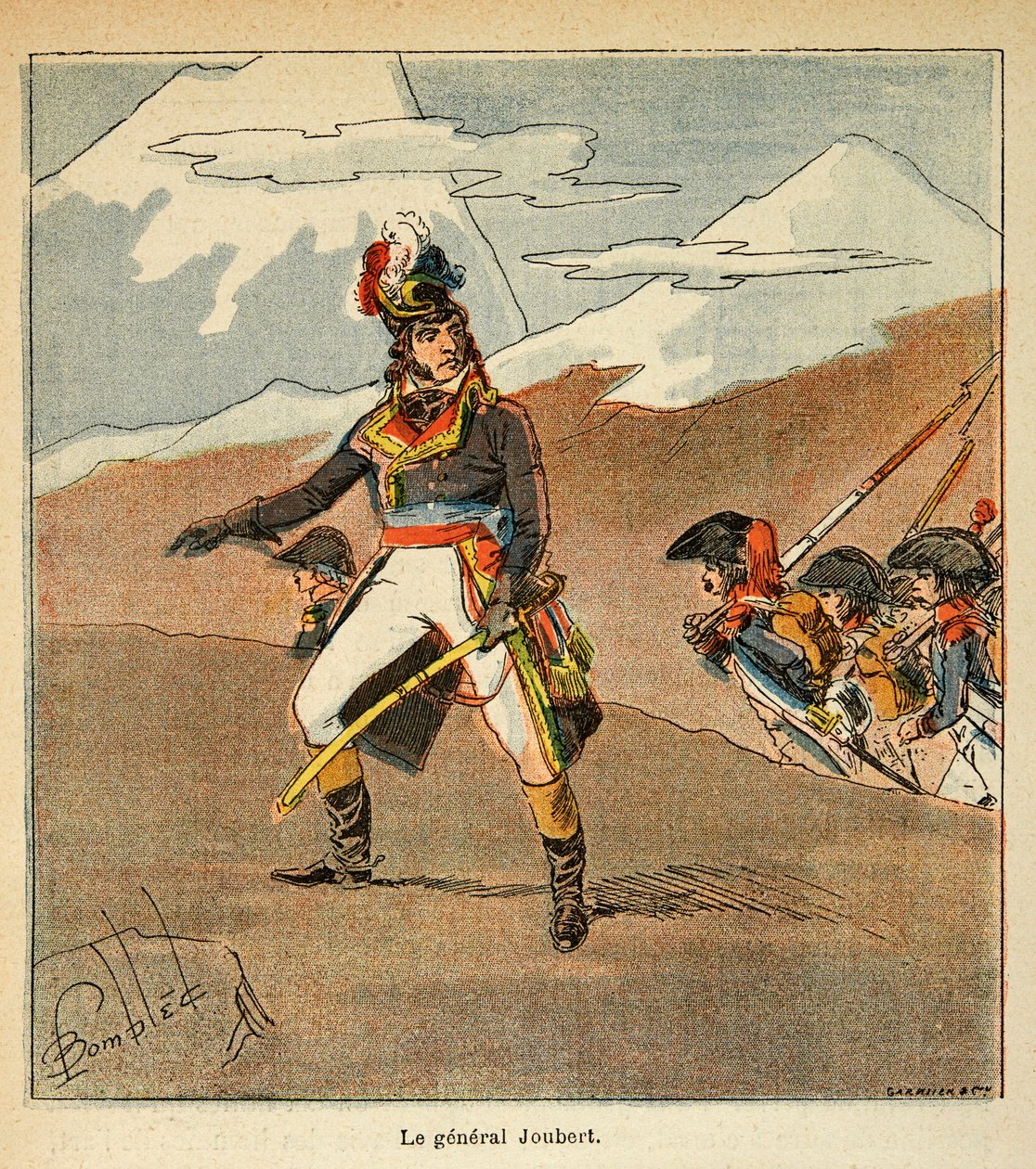 エマニュエル・ド・ラス・ケース伯爵（1766-1842）の著書『聖ヘレネの記念』に掲載されたボンブル・ルイ（1862-1927）のイラスト。ジュベール将軍（1769 - 1799）の肖像、個人蔵 作： ルイ・チャールズ・ボンブル