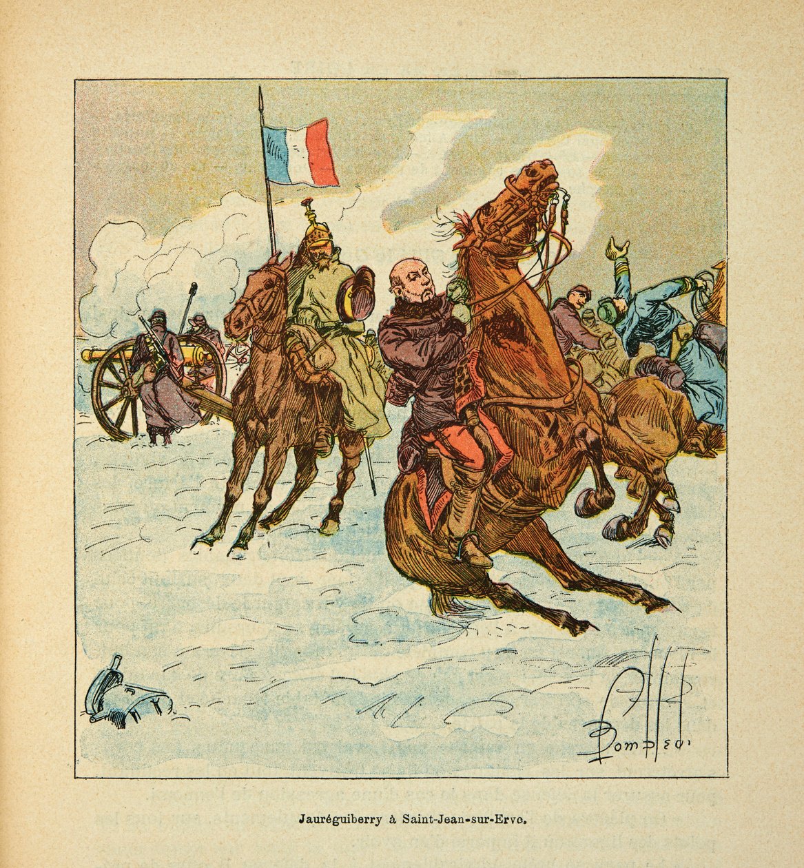 ルイ・ボンブルド（1862-1927）が挿絵を描いたウジェーヌ・セルジェント（グルネスト）の「ロワールの軍隊」（独仏戦争、1870年から1871年のキャンペーン）。ジャン・ベルナール・ジョーレギーブリー提督（1815-1887）、1871年1月、サン・ジャン・シュル・エヴルにて、個人蔵 作： ルイ・チャールズ・ボンブル