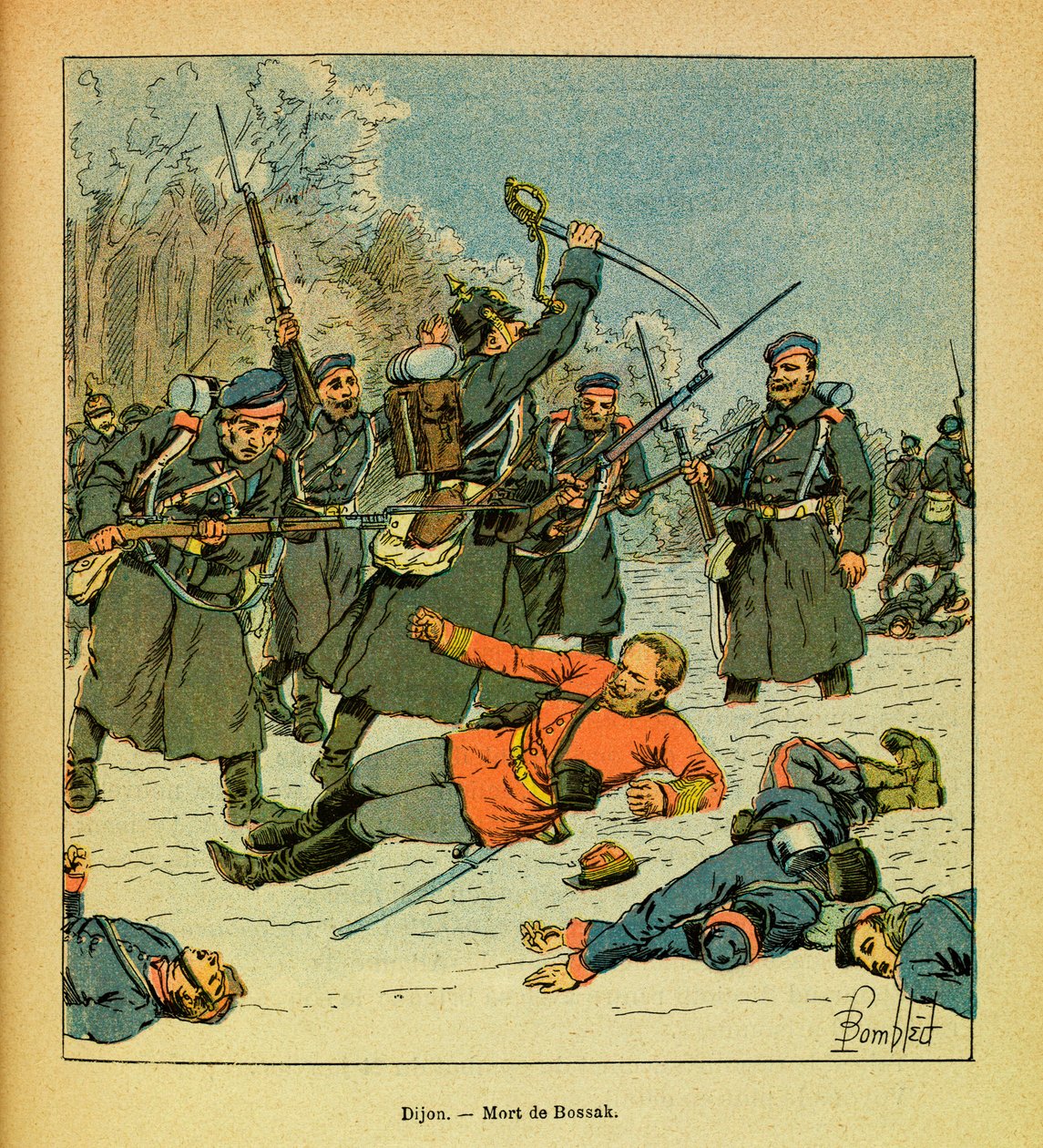 ルイ・ボンブルド（1862-1927）が描いた「グルネストことユージン・セルジュの東部軍」（独仏戦争、1870-1871年のキャンペーン）。ボッサク＝ハウク将軍の "ラ・キャップ "と呼ばれる場所での死 作： ルイ・チャールズ・ボンブル