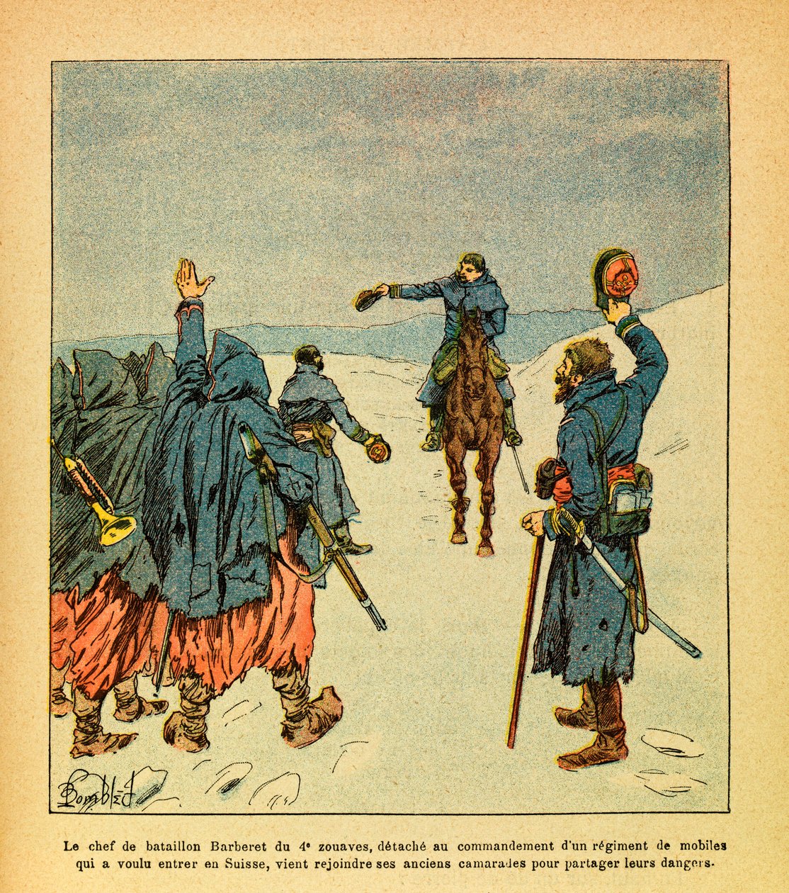 ルイ・ボンブルド（1862-1927）が描いた、グルネストと呼ばれるユージン・セルジュの東部軍（独仏戦争、1870-1871年のキャンペーン）。第4ズアーブのバルベレ大隊のリーダーであり、ドイツ軍を目指す機動連隊を指揮するために派遣された。 作： ルイ・チャールズ・ボンブル