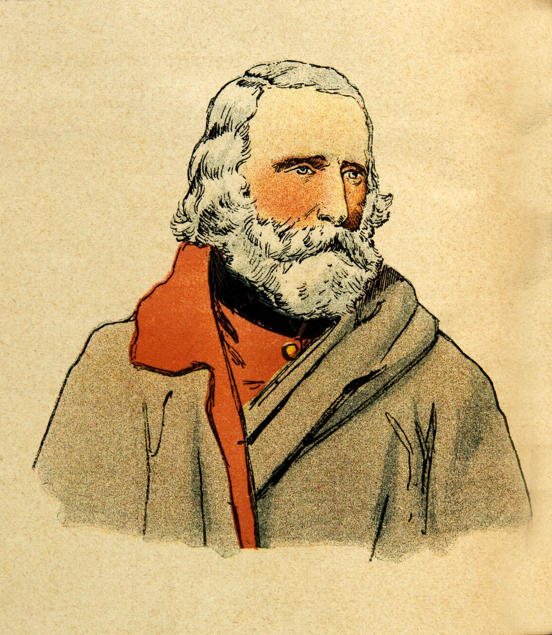 ルイ・ボンブルド（1862-1927）が描いた、グルネストと呼ばれるユージン・セルジュの東部軍（独仏戦争、1870年から1871年のキャンペーン）。ジュゼッペ・ガリバルディ（1807-1882）の肖像、個人蔵 作： ルイ・チャールズ・ボンブル
